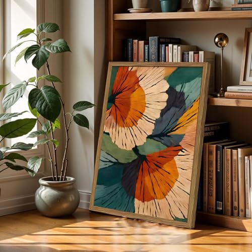 Framed Abstract Floral Wall Art, Boho Vintage Flower Pictures Wall Decor, Mid Century Modern Botanical Paintings Canvas Prints for Living Room Bedroom Office 12x16 inch - color: Abstract Floral, size: 16"L x 12"W
