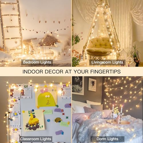 suddus 100 LED String Lights with Remote Control, 33ft Connectable Clear Wire Fairy Lights, 8 Modes & Timer Dimmable, Waterproof Plug in Twinkle Lights for Bedroom, Patio, Christmas Tree - Warm White - color: Warm White, size: 100LED Connectable