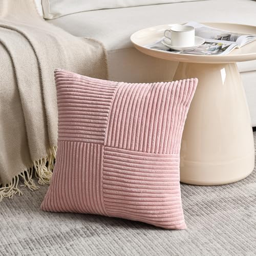 Fancy Homi 2 Packs Blush Pink Samll Decorative Throw Pillow Covers 12x12 Inch with for Couch Bed Sofa, Rustic Farmhouse Boho Home Decor, Soft Corss Patchwork Corduroy Square Cushion Case 30x30 cm - color: Blush Pink, size: 12" x 12" (Pack of 2)