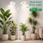 LBW Dual Head Grow Light with Stand for Indoor Plants, Full Spectrum Grow Light for Multiple Tall Plants, Adjustable Height up to 68", Auto Cycle Timer 6/8/12/16H, 5-Level Dimmable, 3 Lighting Modes - size: 2 Head 6.3" White