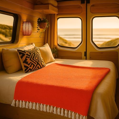 Open Road Goods Solid Color Mexican Yoga Blanket – Large Handwoven Throw for Yoga, Beach, Camping or Home – Soft and Durable Cotton Blend - color: Tangerine Blanket