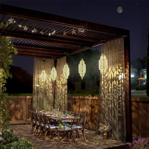 Twinkya Hanging Solar Lights Outdoor Garden Decorative Solar Lantern Waterproof Metal Moroccan Outdoor Decorations for Patio Pathway Yard Porch Backyard Garden Decor (White, 1 Pack) - color: White, size: 1pack