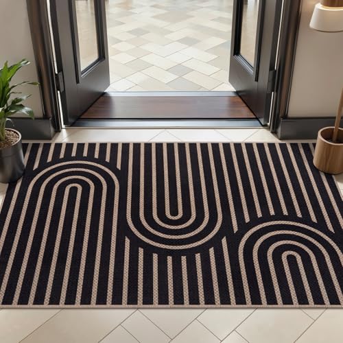 Tangsoo Easy Jute Rug 2x4 Small Rugs for Entryway,Washable Thin Outdoor Door Mat,Non-Slip Indoor Floor Carpet Farmhouse Throw Rainbow Rug for Kitchen Hallway Bedroom Front Porch - color: Black S Rainbow, size: 2x4ft
