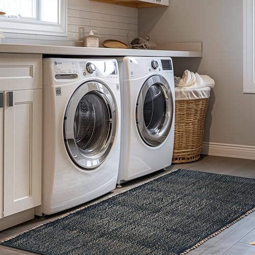 Black 2X6 Jute Rug Braided Construction - Farmhouse Woven Carpet - Mid-Century Modern Floor Covering for Hallways and Kitchen, Runner 2' x 6' - color: Black, size: 2' x 6'