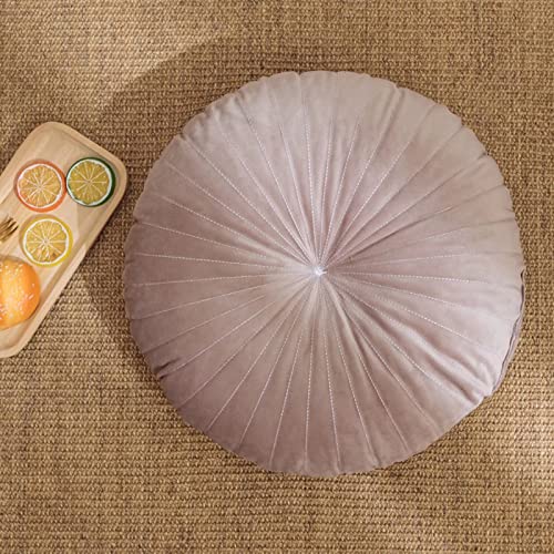 HLOVME Round Pillow Cushion for Couch Velvet Decorative Small Throw Pillow Solid Color for Living Room Bed Floor 15.7”, Light Brown - color: Z02-light Brown