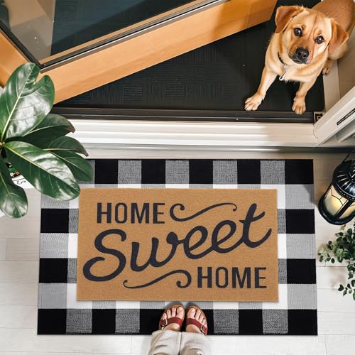 OLANLY Buffalo Plaid Rug 2'4" x 3'7" (27.5" x 43") – Black and White Cotton Checkered Doormat, Washable Indoor Outdoor Rug for Layered Front Porch, Kitchen, Entryway Decor - color: Black White Buffalo Check, size: 2'4" X 3'7" (Rectangular)