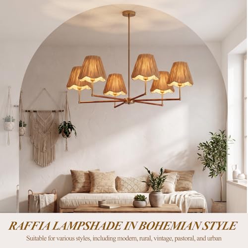 Tuanse 6 Pcs Boho Raffia Lamp Shade Burlap Clip on Lamp Shade Empire Style Chandelier 3" x 6" x 5" Rustic Barrel Lighting Cover for Kitchen Island Dining Living Room Table Wall Chandelier - color: Beige, size: Raffia, style: Bohemian