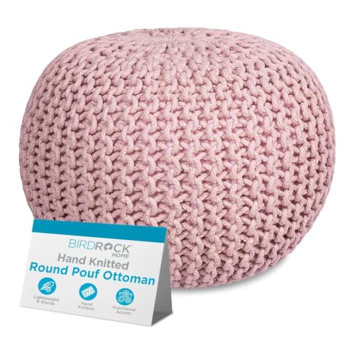 BIRDROCK HOME Round Pouf Ottoman Foot Rest - 18.5”x18.5”x15” Boho Compact Comfortable Soft Cotton Braided Foot Stool with Bean Bag Filling for Living Room, Bedroom, or Nursery (Dusty Rose) - color: Dusty Rose