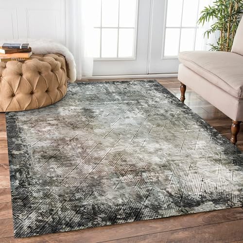 YARNSCAPE 3' x 5 ' Washable Area Rug - Low Pile Soft Vintage Indoor Rug for Living, Dining or Bedroom - Lightweight Carpet with Non-Slip Backing - Foldable for Easy Placement, Blackish - color: Texture-blackish, size: 3' x 5' (Rectangular)