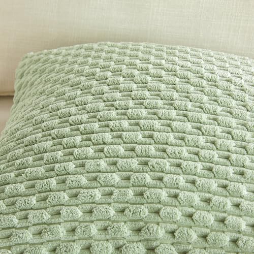 Fancy Homi 2 Packs Sage Green Decorative Throw Pillow Covers 18x18 Inch for Couch Bed Sofa, Modern Farmhouse Boho Home Decor, Soft Cute Plush Corduroy Cushion Case 45x45 CM - color: Sage Green, size: 18" x 18" (Pack of 2)