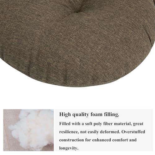 FUNHOME Bistro Chair Cushion with Ties 15"x15"x4", Water Repellent Outdoor Round Chair Cushions Set of 2, Patio Tufted Chair Pads for Home Garden-Brown - color: Brown