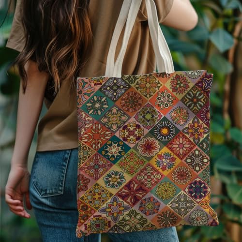 Boho Style Canvas Bag for Women Boho Fashion Tote Bag for Bohemian Lover - color: Bohotiles Bag