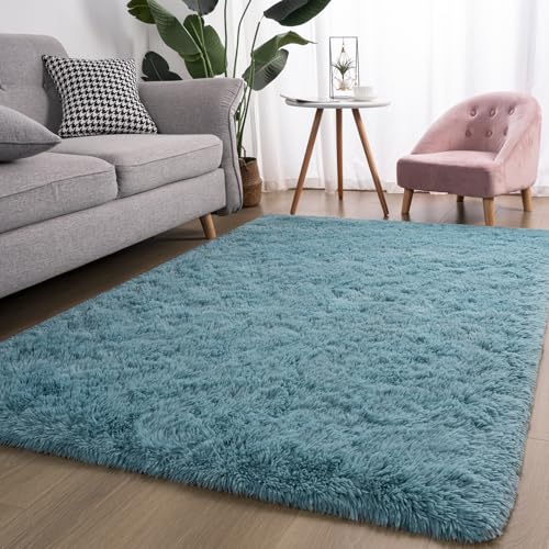 Kelarea Area Rug for Living Room, 4x6 Non-Slip Turquoise Green Rug Fluffy Soft Shag Rugs, Fuzzy Shaggy Plush Carpet for Bedroom, Nursery Rooms, Home Dorm - color: Turquoise Green, size: 6' x 4' (Rectangular)