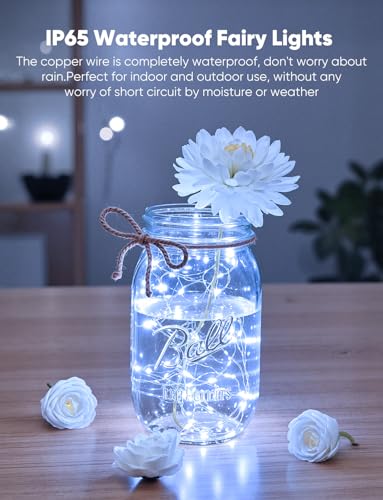 Brightown 14 Pack White LED Fairy Lights Battery Operated String Lights, 7ft 20LED Waterproof Silver Wire String Lights, Firefly Starry Moon Lights for Mason Jars DIY Christmas Wedding Party Bedroom - color: White, size: 14 Pack