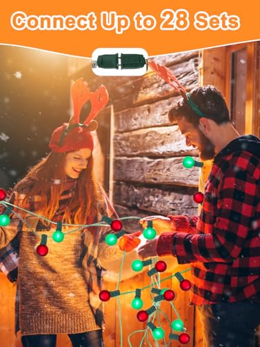 SUNSGNE 50FT G40 Round Christmas Lights Outdoor, Globe Christmas String Lights with 27 LED Frosted Red Green Lights(2 Spare) for Patio Balcony Roofline House Tree Decor, Green Wire - color: Frosted Red Green, size: 50FT