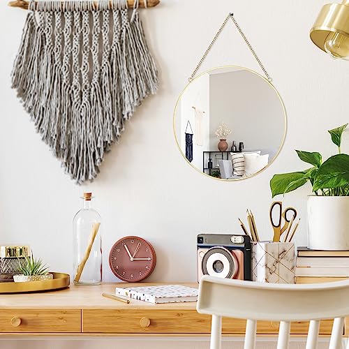 LONGWIN Hanging Wall Circle Mirror Decor Gold Geometric Mirror with Chain for Bathroom Bedroom Living Room 9.8" - size: 12.9"L x 9.8"W