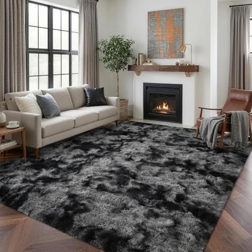 6x9 Ft Large Shag Rug for Living Room Bedroom,Tie-Dyed Ultra Soft Fluffy Furry Area Rug, Aesthetic Carpet for Indoor Floor Home Decor(Dark Grey) - color: A-tie-dye Darkgrey, size: 6' X 9' (Rectangular)