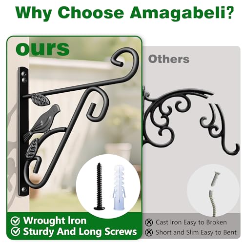 AMAGABELI GARDEN & HOME 4 Pack Hanging Plant Brackets Outdoor 10 inch Metal Fence Wall Plant Hanger Hooks for Hanging Flower Baskets Bird Feeders Lanterns Wind Chimes Rust-Resistant Black - size: 10 Inch, style: 4-Pack Bird 1 Hook