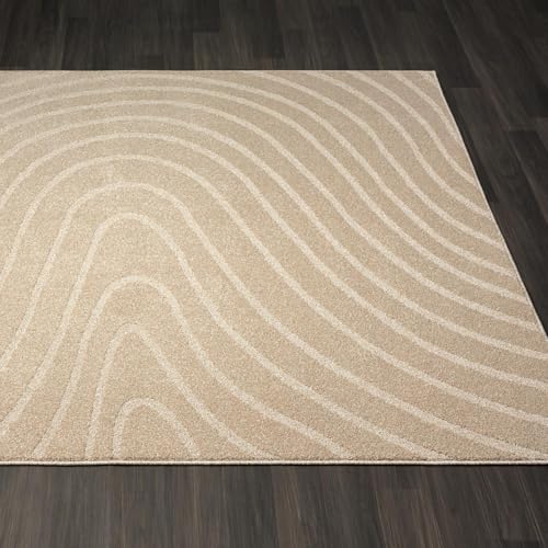 LUXE WEAVERS Modern Geometric Wave Beige 2x8 Area Rug - color: Beige, size: 2' x 8' (Runner)
