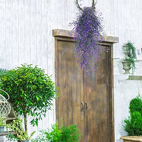 RECUTMS Vine Plant Fake 4 Pcs Ferns Plants Large Faux Artificial Hanging Plants Wall Plants Fake Ivy Room Decor Home Garden Wedding Party Indoor Outdoor Decorations(Purple 4P) - color: Purple