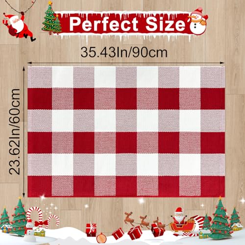 Buffalo Plaid Outdoor Rug 2x3 Front Door Mat Red and White Christmas Rug Cotton Washable Indoor Outdoor Rugs for Entryway Patio Kitchen Bedroom - color: Red and White, size: 2‘×3’