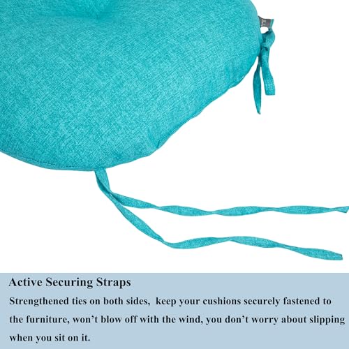 FUNHOME 15"x15"x4" Bistro Chair Cushion Set of 2, Water Repellent Round Outdoor Chair Cushions with Ties, Patio Tufted Chair Pads for Home Garden (Aqua Blue) - color: Aqua Blue