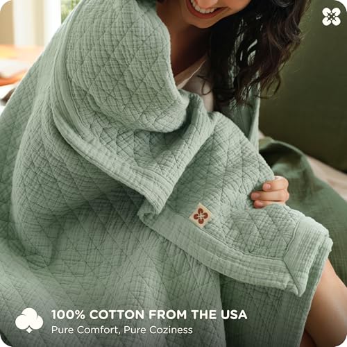 Bedsure 100% Cotton Muslin Blanket 8-Layer Queen, Breathable & Substantial Oeko TEX Gauze Bedding, PureWoven All-Season Moisture-Wicking Comfort, Softens After Wash, Sage Green, 90"x90" - color: Sage Green, size: Queen