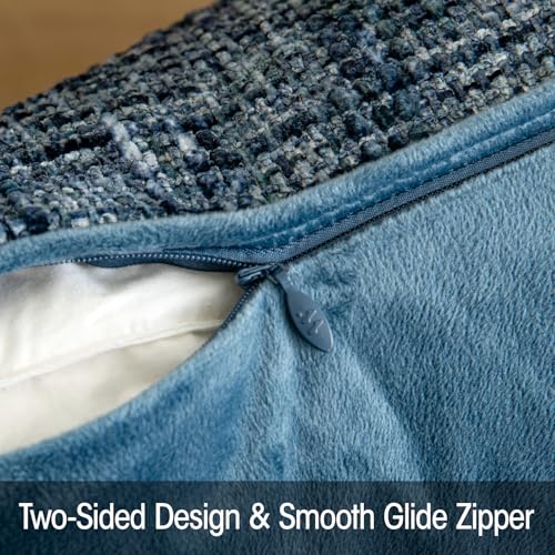 a moment Blue Reversible Pillow Covers 2 Pack - Farmhouse Chenille Throw Pillows, Neutral Textured Decorative Throw Pillow Covers with Border for Couch Sofa Bed (12x20 Inch, No Insert) - color: Blue, size: 20" x 12" (Pack of 2)