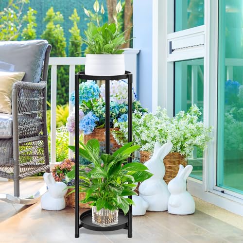 2 Tier Round Tall Metal Plant Stand indoor outdoor, Rustproof Round Planter Display Storage Rack, Heavy Duty Potted Holder for Home Garden Patio Bathroom Living Room(Black) - color: 2 Tier Black