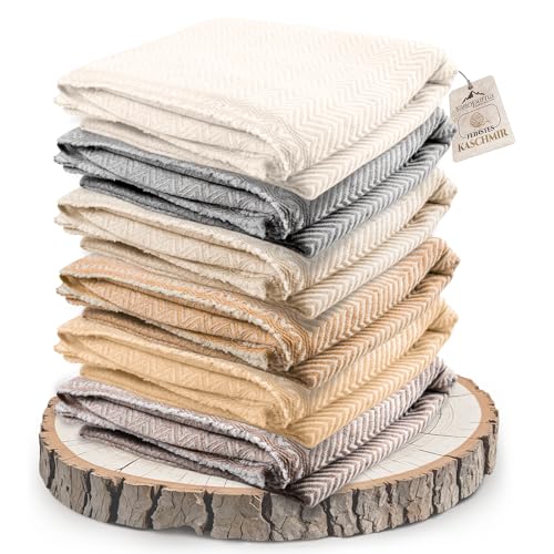 Cashmere Blanket – Hand Woven 100% Pure Wool Throw Blanket, 135 x 270 cm – Herringbone Pattern Cozy, and Soft Blanket for Bed, Sofa, or Couch - Made in Nepal - color: White