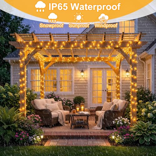 100FT 300 LED Christmas Lights Outdoor, Warm White Christmas Tree Lights 8 Modes, Plug in Connectable Christmas String Lights Indoor for Outside Patio Garden Xmas Party Holiday Decorations - color: Warm White, size: 100FT 300 LED