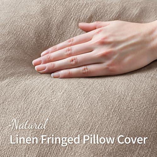 MIULEE Decorative Throw Pillow Covers Neutral Linen Fringe Throw Pillows Set of 2 Natural Linen Boho Farmhouse Cushion Covers with Tassels for Couch Sofa Bed Spring Home Decor 16x16 Inch - color: Natural Linen, size: 16" x 16" (Pack of 2)