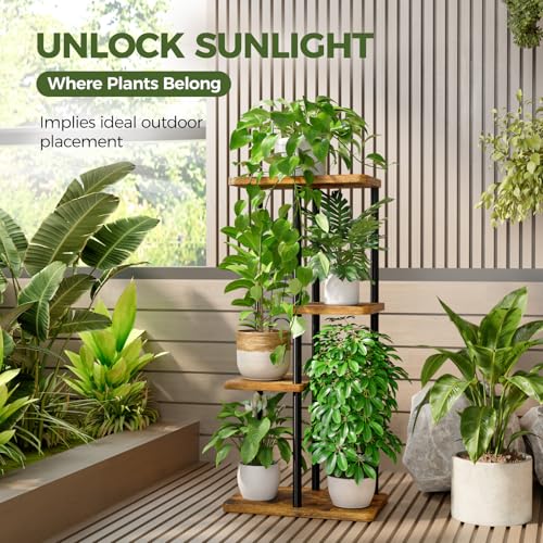 Bamworld Plant Stand Indoor, Corner 4 Tier Metal Plant Shelf for Multiple Plants, Tiered Flower Pot Stands for Patio Garden Balcony Living Room Bedroom, Brown - color: Brown, size: 4 Tier