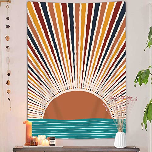 JAWO Sun Wave Vertical Tapestry Aesthetic, Vintage Abstract Rainbow Tapestry Wall Hanging for Bedroom, Red Retro 70s Mid Century Modern Decor Art Tapestries Poster Blanket College Dorm (60"X80") - color: Sun-4, size: 80"L x 60"W