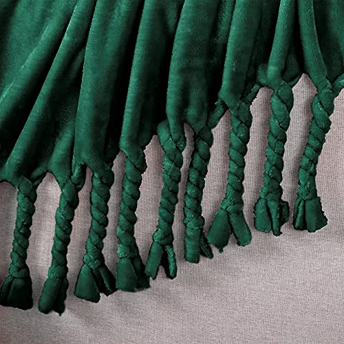 Homiest Fleece Throw Blanket with Fringe, Soft & Cozy Flannel Emerald Green Blanket, Lightweight Decorative Blanket for Sofa Bed Chair All Season (Forest Green, 50 x 60 Inch) - color: Forest Green