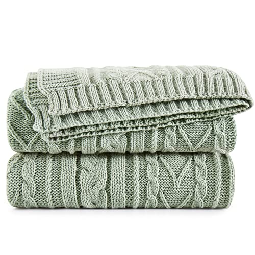 Aormenzy Sage Green Cable Knit Throw Blanket Oversized 60" x 80" Super Soft Comfy Knitted Blanket for Couch Bed Sofa, Twin Size - color: Sage Green, size: 60" x 80", Twin