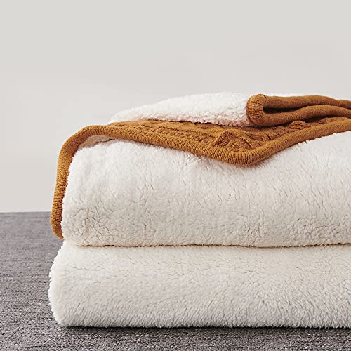 Longhui bedding Burnt Orange 50 x 63 Inches Acrylic Cable Knit Sherpa Throw Blanket - Thick, Soft, Big, Cozy Knitted Fleece Blankets for Couch, Sofa, Bed - Large Coverlet All Season - color: Burnt Orange, size: 50" x 63", Standard