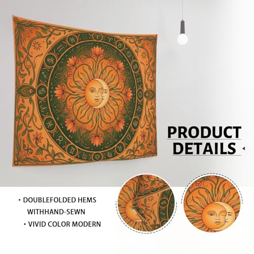 Water Lily and Sun Orange Green Tapestry, Floral Mandala Bohemian Decorative Wall Hanging, Aesthetic Tapestries for Living Room, Bedroom, Meditation 48x36 Inch - size: 48x36 Inch