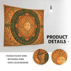 Water Lily and Sun Orange Green Tapestry, Floral Mandala Bohemian Decorative Wall Hanging, Aesthetic Tapestries for Living Room, Bedroom, Meditation 48x36 Inch - size: 48x36 Inch