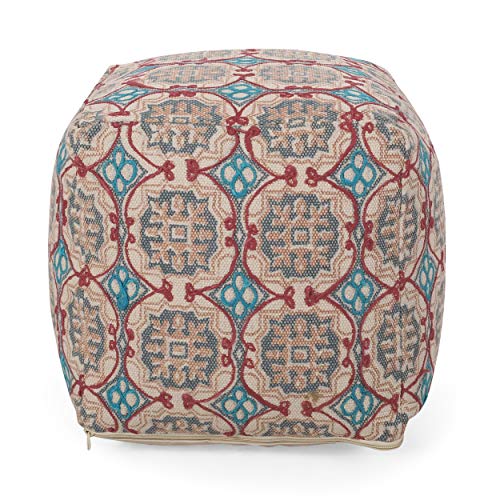 GDFStudio Boho Handmade Fabric Cube Pouf Ottoman Foot Stool - Bean Bag Floor Chair - Foot Rest Couch for Living Room Bedroom,Multicolored,16"" x 16"" x 16"", 313834N - color: Multi Color, size: 16"