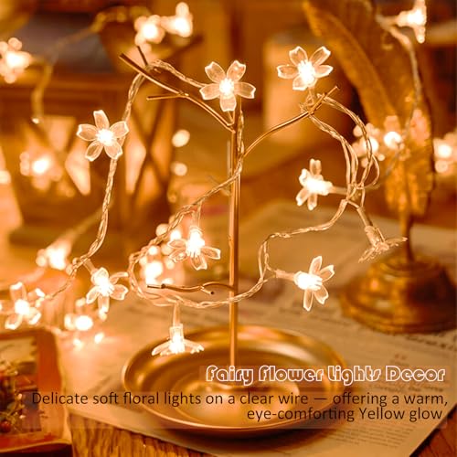 Decorative Flower String Lights for Bedroom, Battery Operated & USB Plug in 10 FT 30 LED Cute Fairy Cherry Blossom Floral Lamps Indoor Outdoor Christmas Holiday Hanging Vine Decorations (Warm White) - color: 10ft Warm White Flower Lights