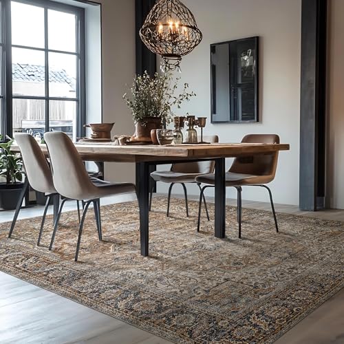 BILEEHOME Dining Room Rugs for Under Table Washable Country Vintage Area Rug for Living Room 6x9,Chocolate Brown - color: Brown, size: 6' x 9' (Rectangular)