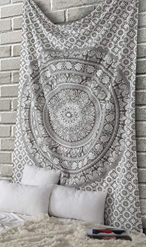 RAJRANG Elephant Mandala Tapestry Cotton Wall Hanging Hippy Tapestries Hippie Beach Throw College Dorm Decor Bohemian Boho Bedsheet - Grey - 84x54 Inches - color: Pebble grey, size: 84"L x 54"W