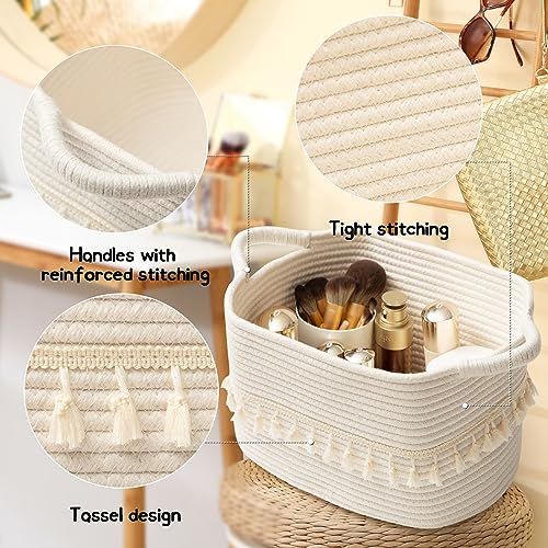 TeoKJ White Cotton Rope Baskets for Storage, Set of 3 Woven Clothes Basket for Organizing and Storage, Blanket Basket for Living Room Laundry Bathroom Shelves - color: White, size: 3 Pack