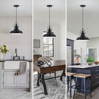 Zlepmlla Famrhouse Pendant Light, Black Pendant Light Fixture with Metal Dome Shade, Adjustable Height Hanging Light for Kitchen Island, Living Room, Bedroom - color: Metal Black