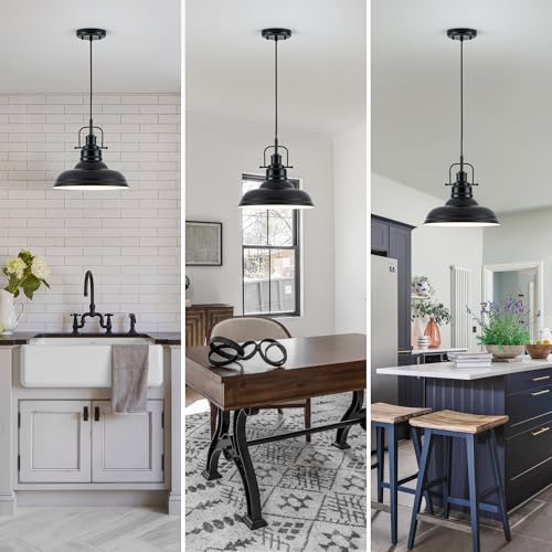 Zlepmlla Famrhouse Pendant Light, Black Pendant Light Fixture with Metal Dome Shade, Adjustable Height Hanging Light for Kitchen Island, Living Room, Bedroom - color: Metal Black