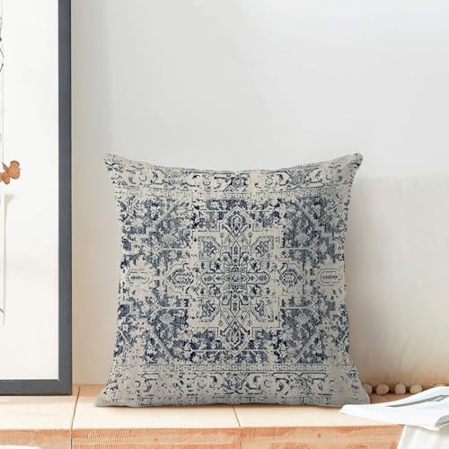 Boho Pillow Covers 18x18 Inch Set of 2, Bohemian Vintage Carpet Pattern Decoration Throw Pillowcase Boho Blue Retro Linen Outdoor Farmhouse Cushion Cover for Sofa Couch Bed Living Room - color: Boho26, size: 18" x 18" (Pack of 2)