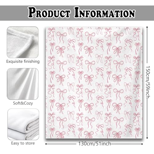Pink Bow Throw Blanket for Couch, Girly Room Decor Aesthetic, Coquette Pink Ribbon Bow Throw Blanket for Girls Bedroom Dorm Living Room Home Decoration, 50x60 Inches - color: Color_b