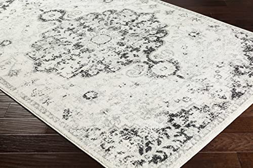 Hauteloom Kaleidoscope Area Rug - Medallion Distressed Floral Border Faded - Traditional Oriental Turkish Transitional Contemporary - Beige, Medium Gray, Charcoal, Gray, White - 2' x 2'11" - color: Peach, Medium Gray, Charcoal / Bordeaux, size: 1'11" x 2'
