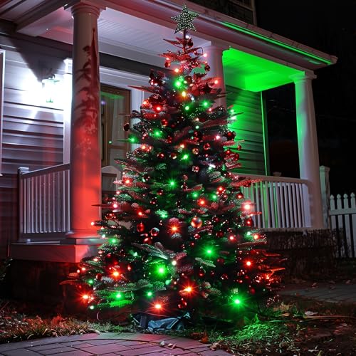 Brightown Battery Operated Christmas Lights 2 Pack 18 Feet 50 LED Clear Mini String Lights with 8 Modes Waterproof Tree Lights for Xmas Outdoor Indoor Holiday Party Garden Decor, Red & Green - color: Red & Green, size: 50 LEDs x 2 Pack